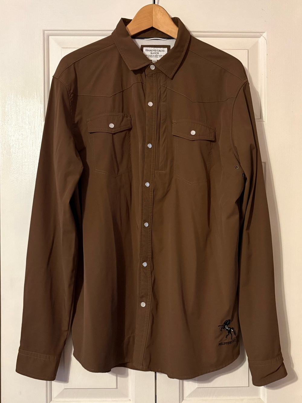 Diamond Cross Ranch Brown Pearl Snap Western Shirt with Embroidered Logo - XXL